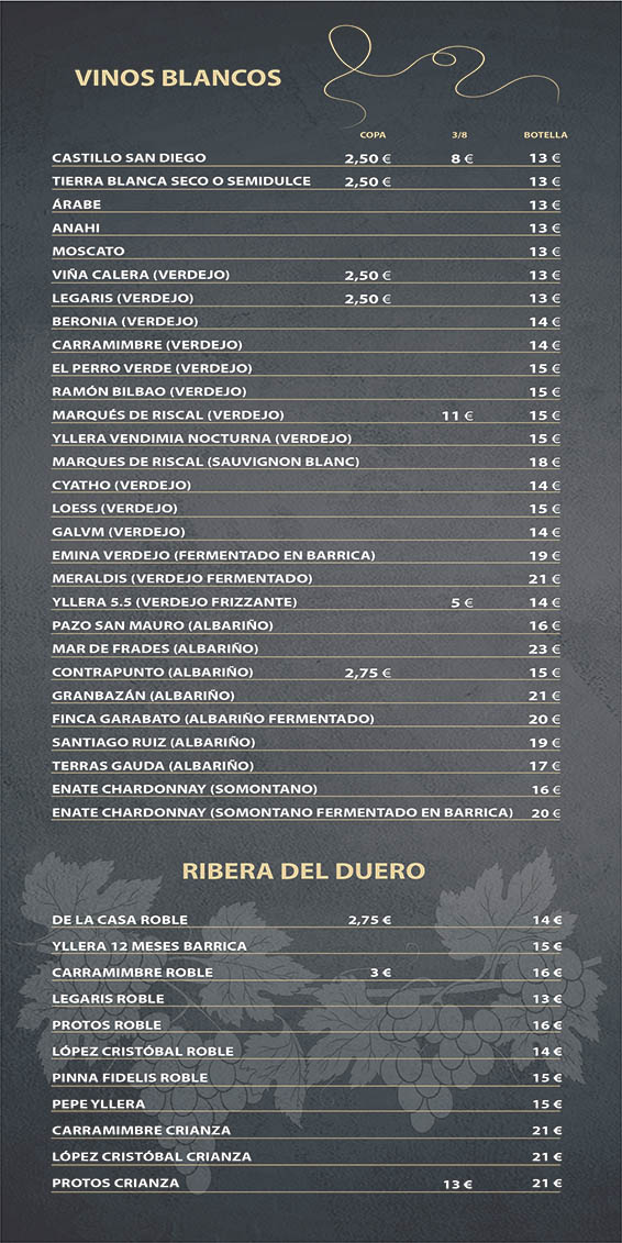 Carta de Vinos Restaurante La Ragua 2022